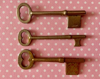 3 Antique Skeleton Keys Vintage Silver Keys Made in Germany