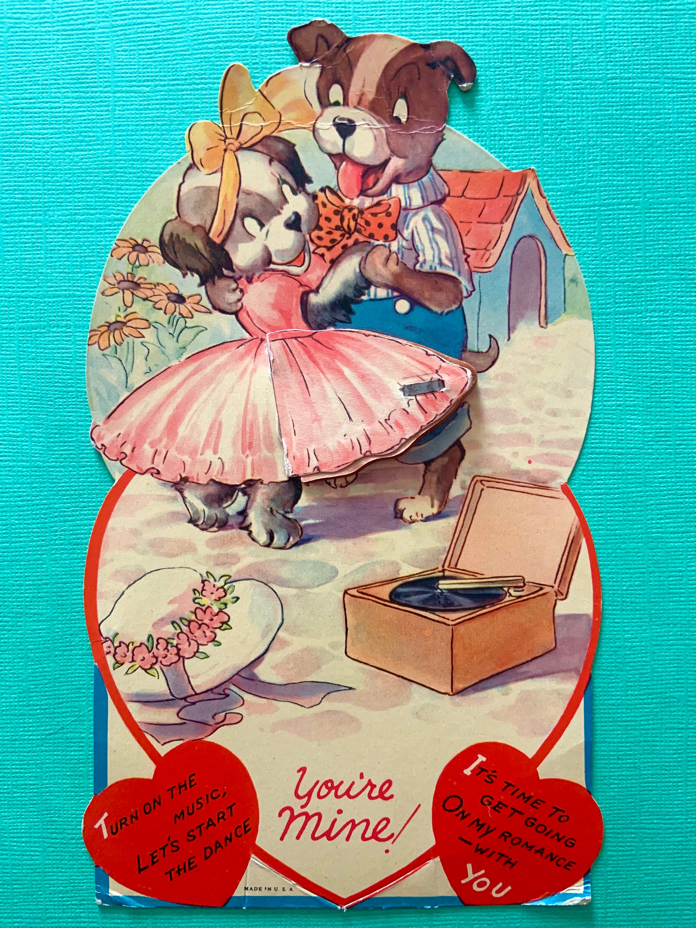 Large Vintage Valentines Day Card Square Dancing Dogs Girl With ...