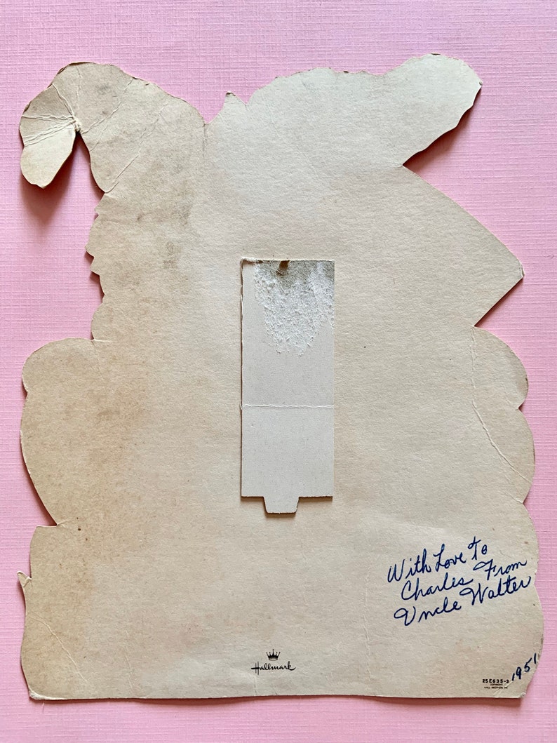 Large Vintage Easter Card Flocked Bunny Rabbit Holding an Easter Egg ...