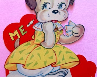 Vintage Mechanical Valentines Day Card Dog Crying and Holding Handkerchief Carrington Card