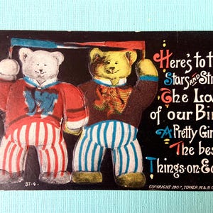 Carte postale originale du 4 juillet : ours anthropomorphes, poème Les meilleures choses sur terre