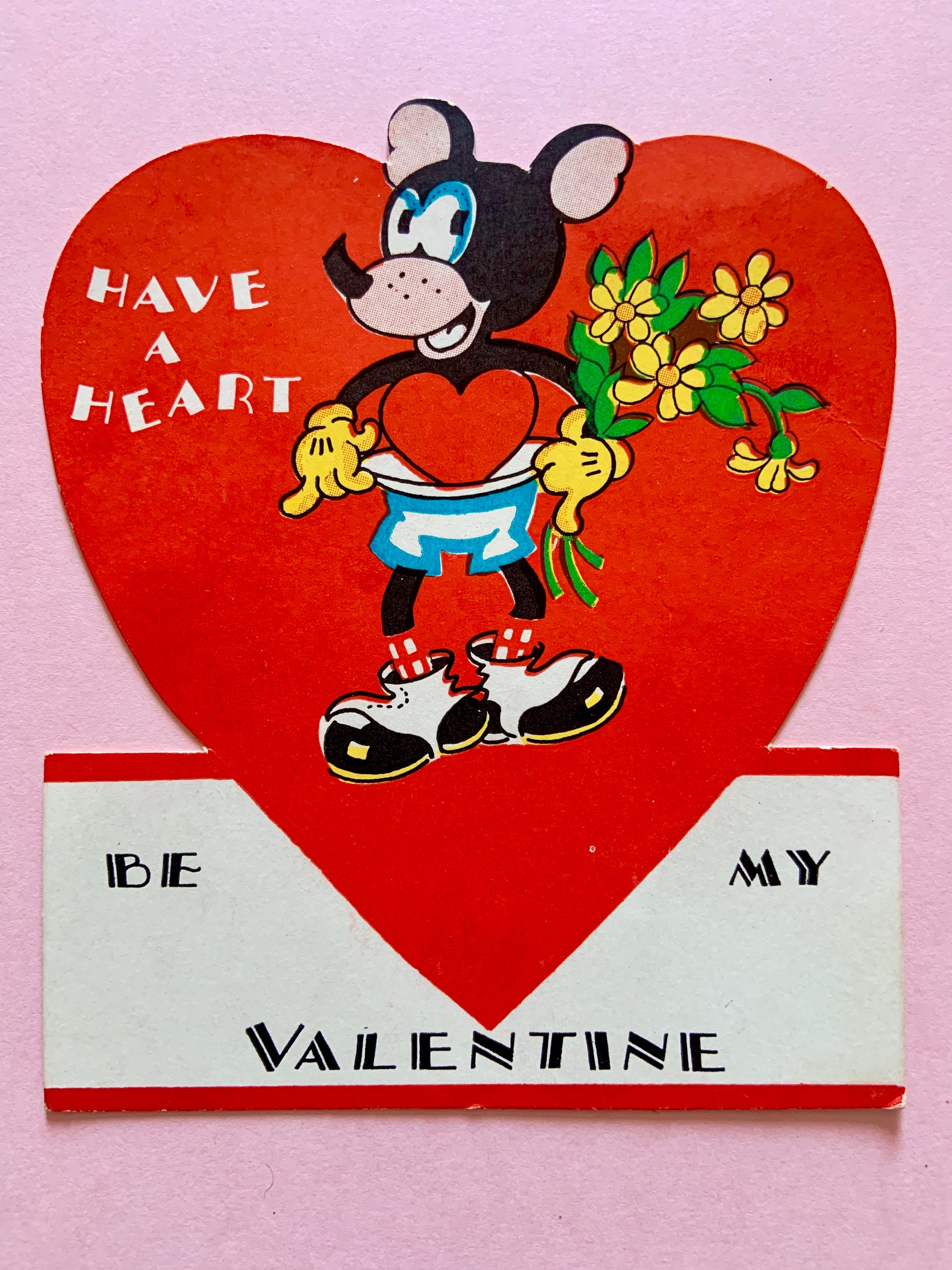 Vintage Unused Valentines Day Card Mickey Mouse Character With