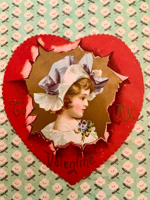 Vintage Unused Valentines Day Card Edwardian Era Embossed Heart With Sweet  Girl Inside -  Sweden