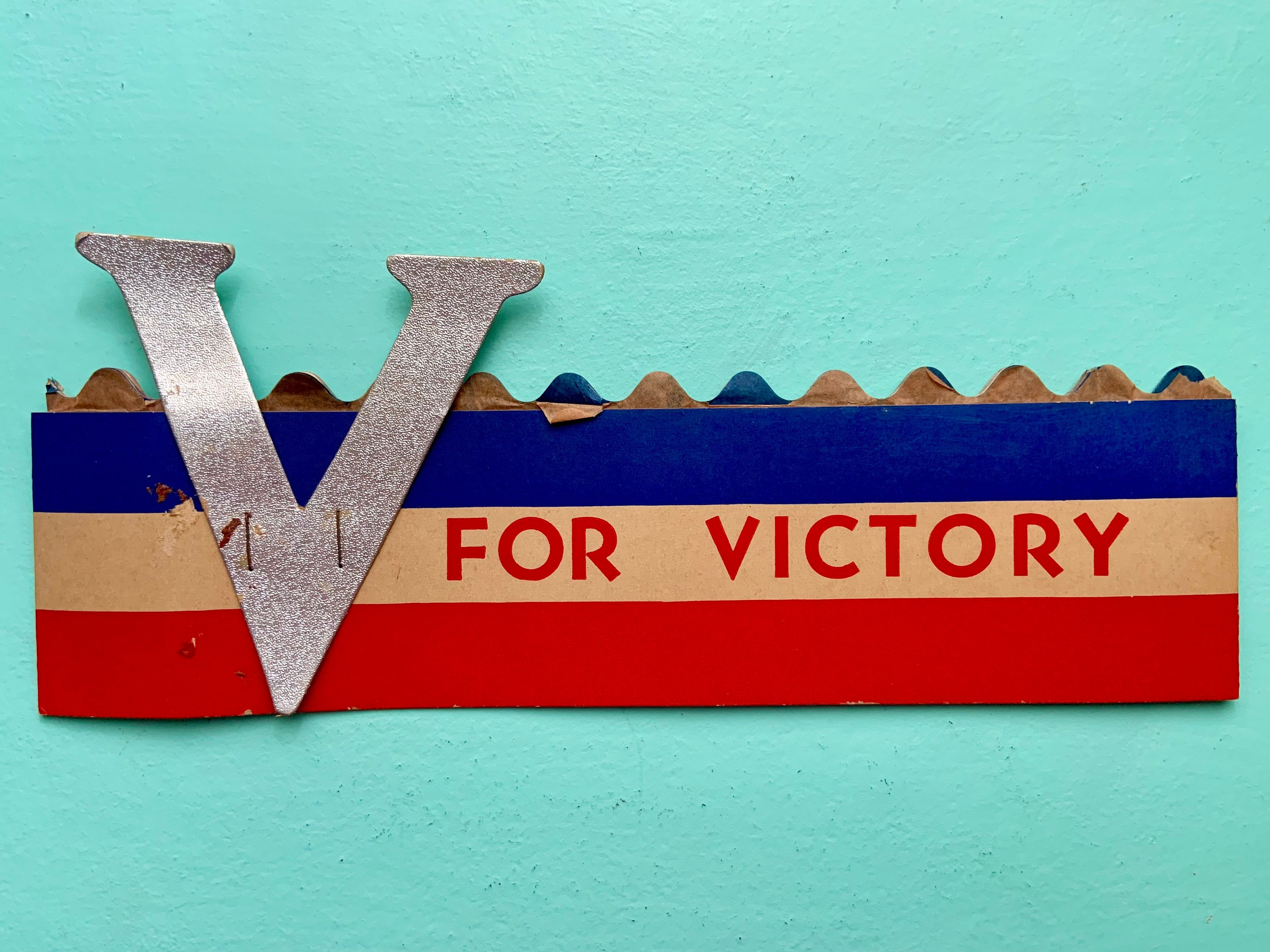 Vintage WWII Paper Honeycomb Hat V for Victory Red White and Blue Patriotic