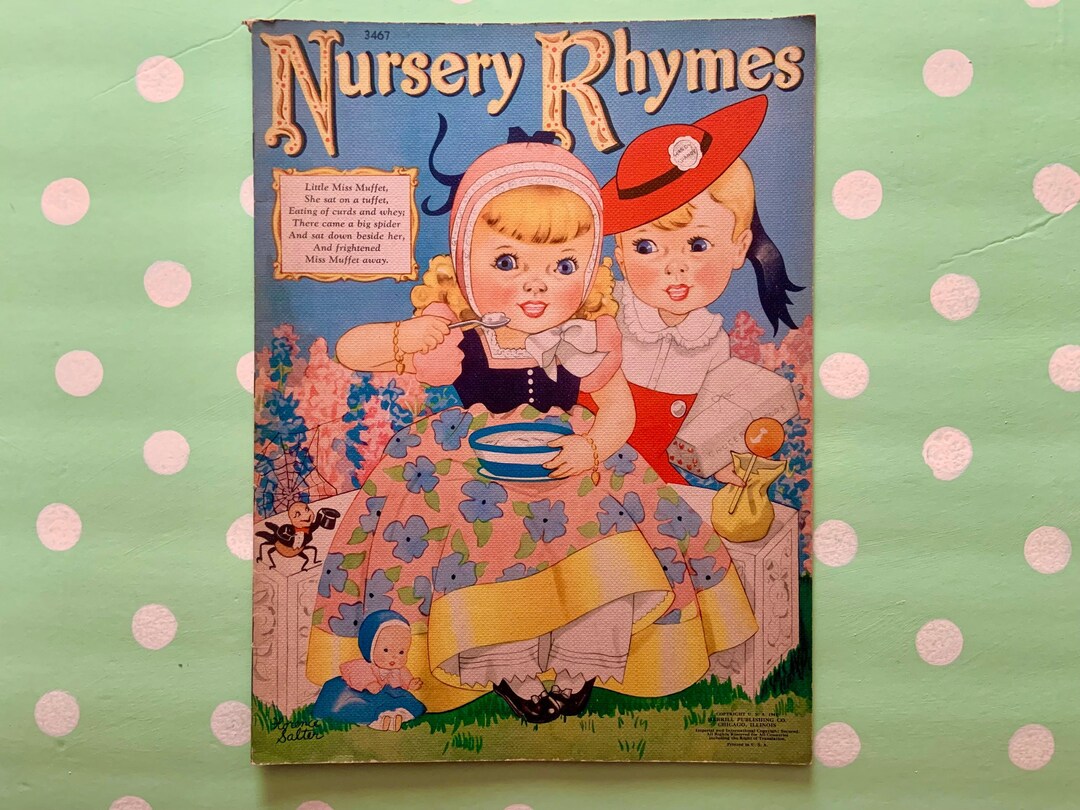 Large Vintage Nursery Rhymes Book Merrill Publishing 1941 Illustrated