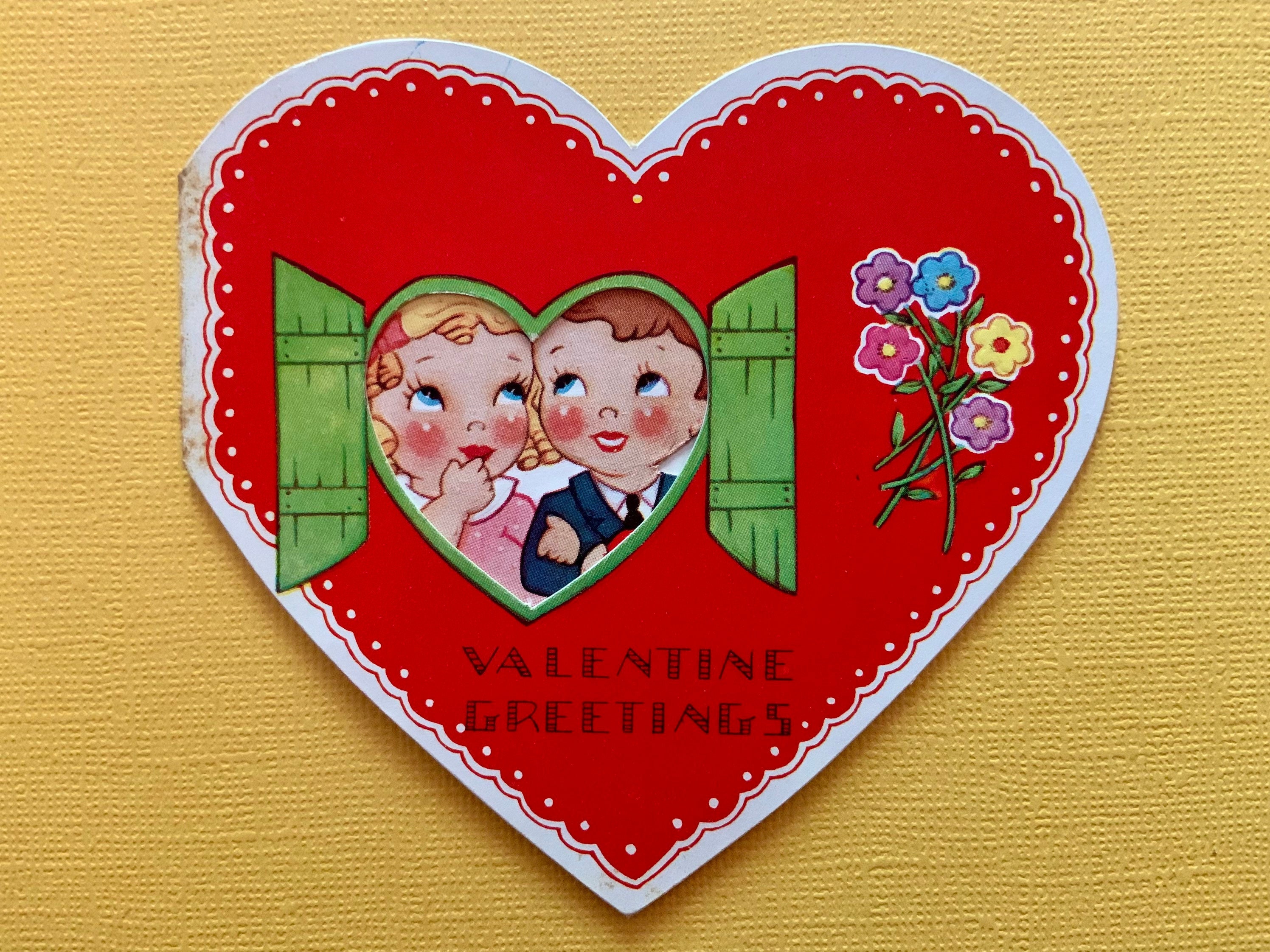 Vintage Valentines Day Card With Cut Out Heart Shaped Window 