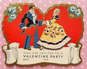 Vintage Unused Valentines Day Card Party Invitation 1920s Embossed Man and Woman