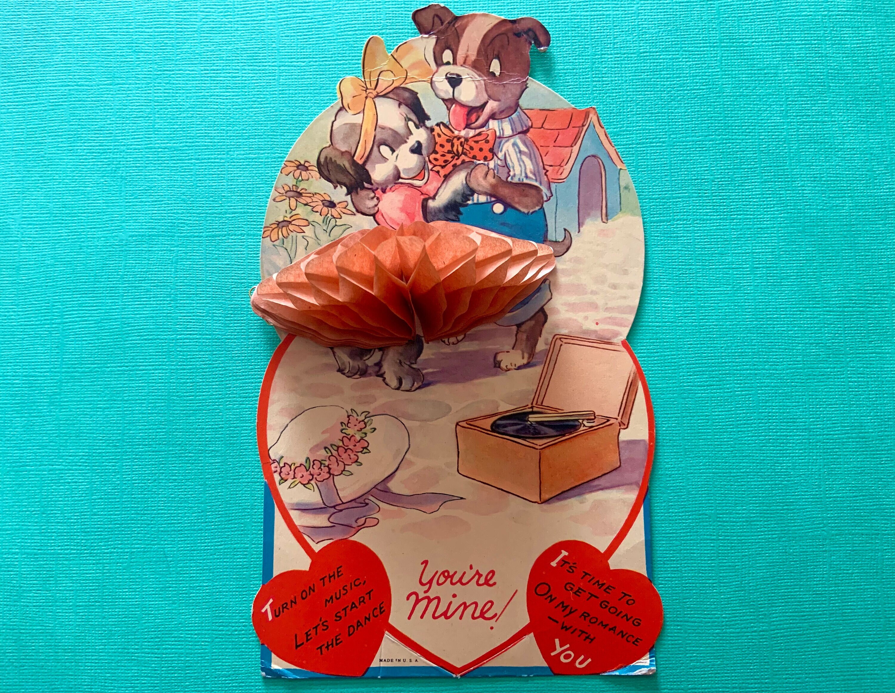 Large Vintage Valentines Day Card Square Dancing Dogs Girl With ...