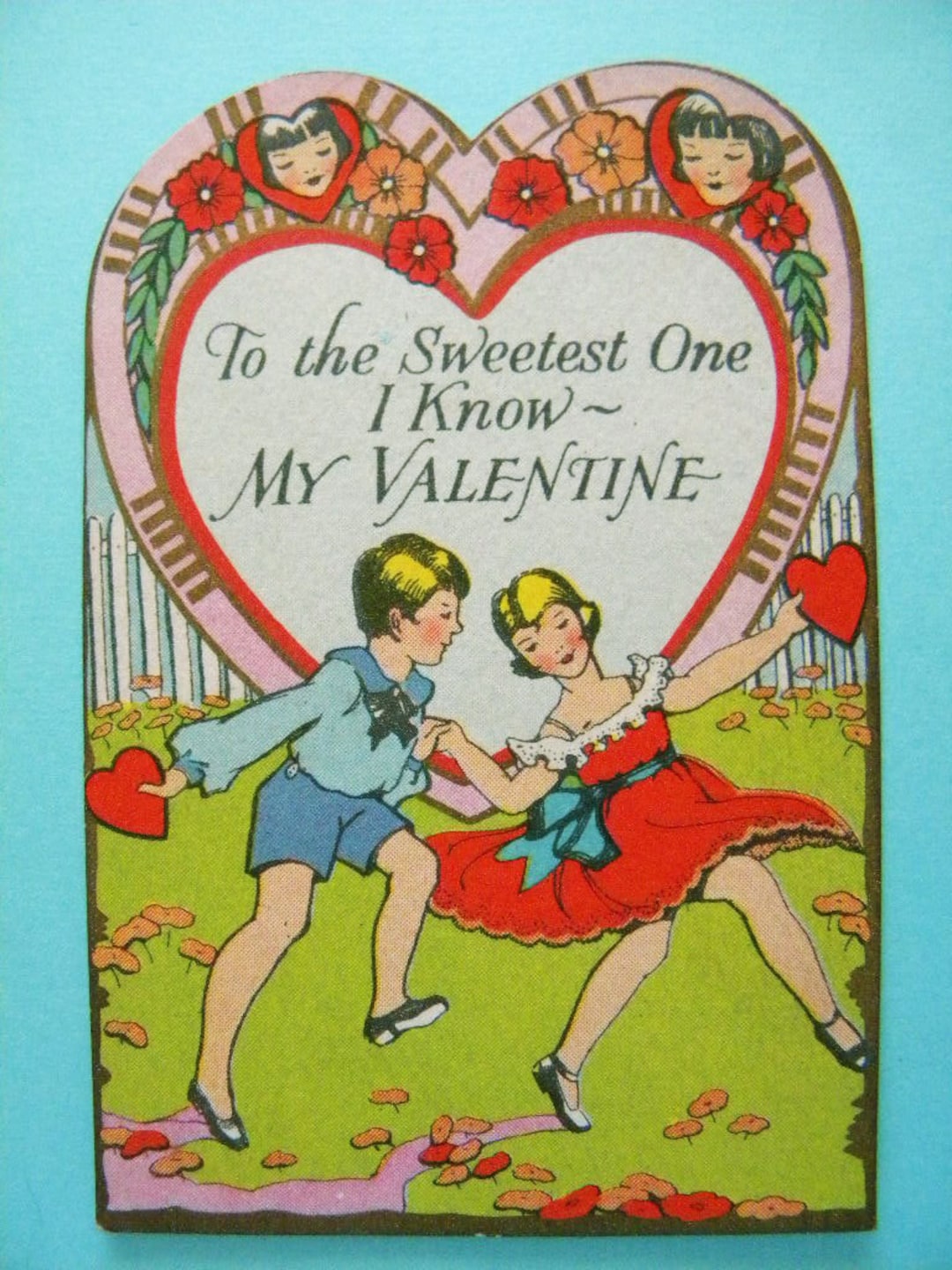 Vintage Valentine's Day Card Children Dancing 1920's Carrington