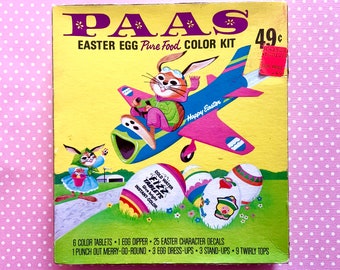 Vintage Unused Paas Easter Egg Color Kit Unopened Box of Egg Dye Bunny Rabbit on Box