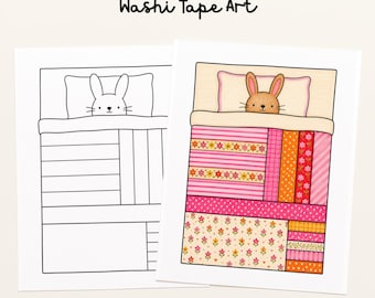 Grafika z taśmy washi do druku – strona z dziennika Doodles – wkładka do codziennego planera do kolorowania (pobieranie cyfrowe)