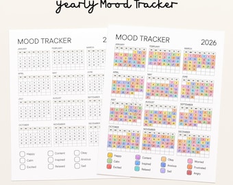 Yearly Mood Tracker Printable – Daily Feelings Journal Insert (Digital Download)