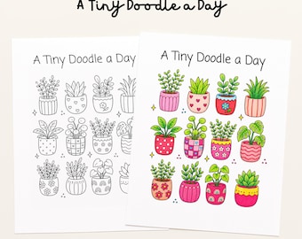 Strona do druku w dzienniku „Plant Doodles” – wkładka do codziennego planera kolorowanek (pobieranie cyfrowe)