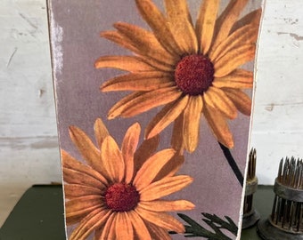 Vintage  Floral Flower Yellow Daisy Daisies block Sign  Rustic farmhouse Tiered Tray Cottage Primitive Country Living Spring Garden Flowers