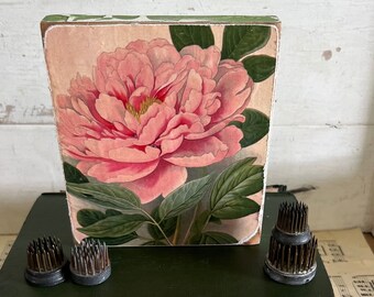 Vintage Floral Flower Peony block Sign Wood lavender Rustic farmhouse Tiered Tray Cottage Primitive Country Living Spring Garden Flowers