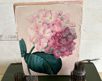 Vintage Floral Flower Hydrangea block Sign Wood  Rustic farmhouse Tiered Tray Cottage Primitive Country Living Spring Garden Flower