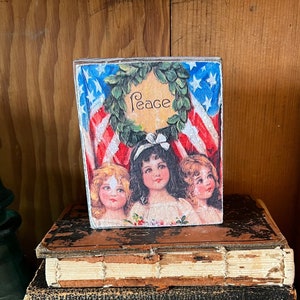 Vintage Patriotic Block Sign: Rustic USA Flag Tiered Tray Decor