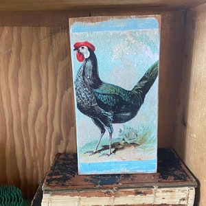 Vintage Chicken Rooster Block Sign Wood black Rustic Farmhouse Tiered Tray Cottage Ranch Farm BOHO Country Living Barn