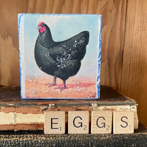 Vintage Chicken Rooster Block Sign Wood black Rustic Farmhouse Tiered Tray Cottage Ranch Farm BOHO Country Living Barn