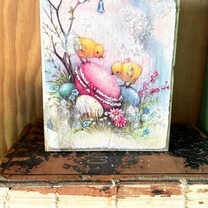 Vintage Easter Chicken Flowers Chick Basket Block Sign Mini Miniature Wood YUMMY Yellow Rustic Farmhouse Spring Tiered Tray Rustic