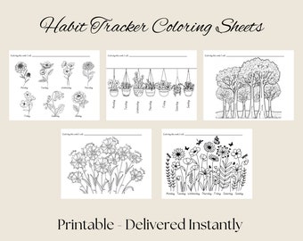Habit Tracker Coloring Pages for adults - floral theme