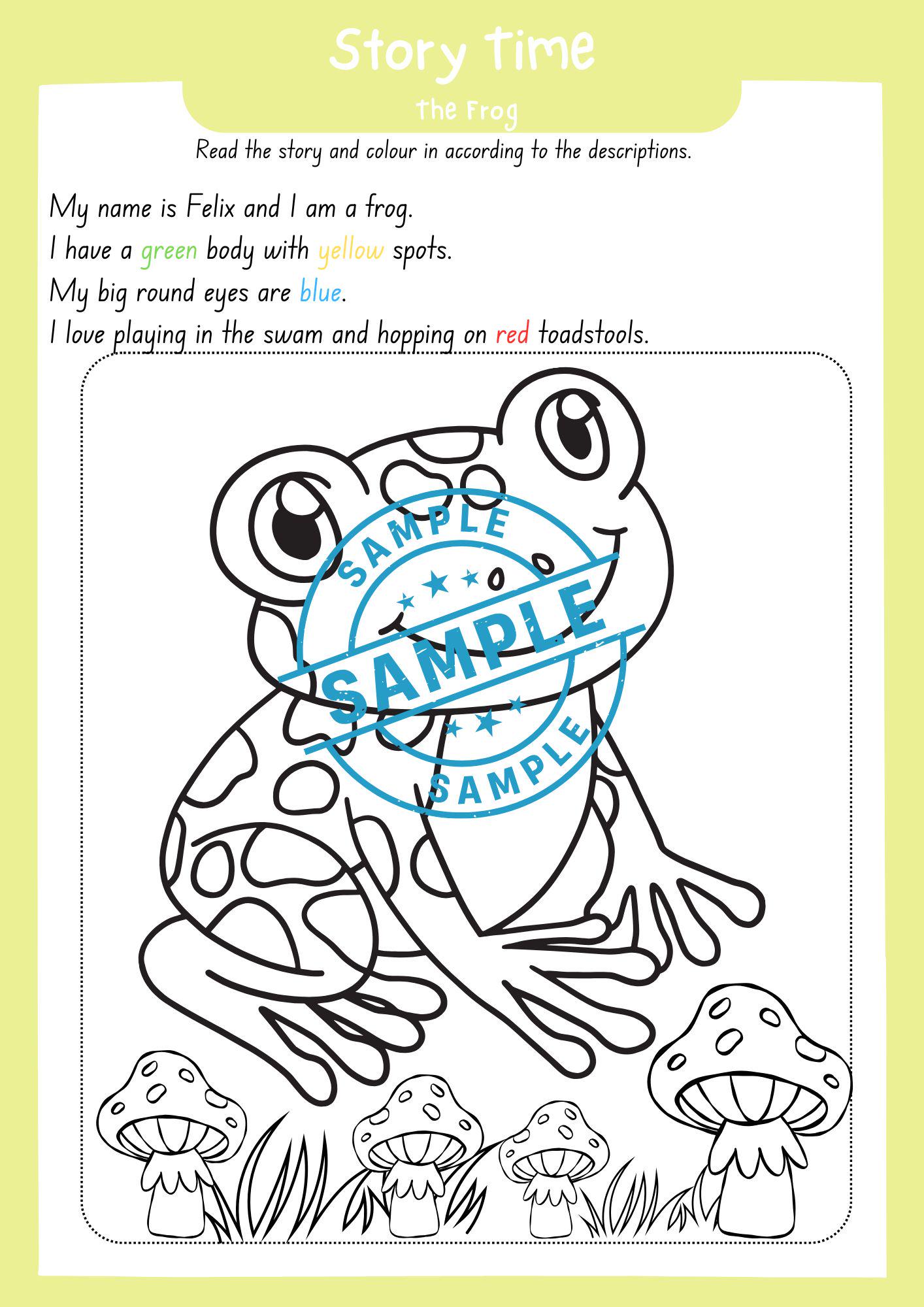 Colouring in Story Worksheets. Kindergarten Printables, 1st Grade 2nd ...