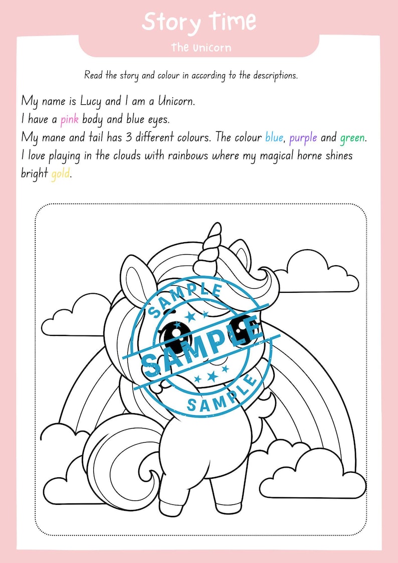 Colouring in Story Worksheets. Kindergarten Printables, 1st Grade 2nd ...