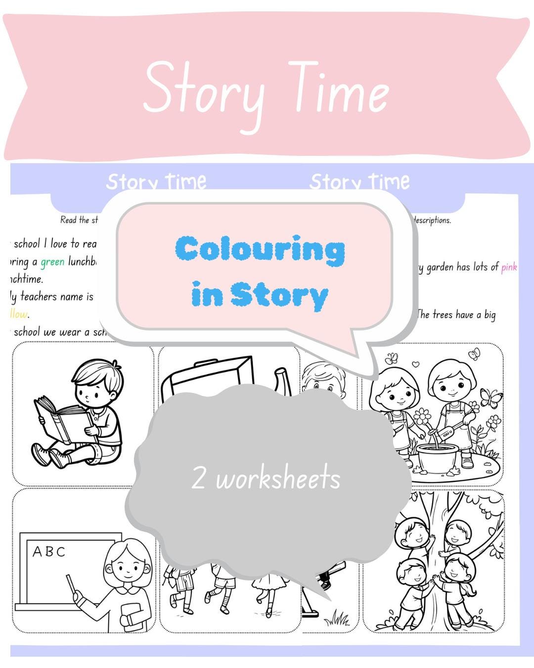 Colouring in Story Worksheets. Kindergarten Printables, 1st Grade 2nd ...