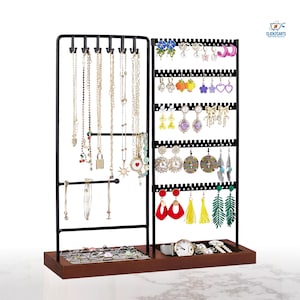 Handmade Metal Jewelry Holder Organizer Stand for Earring, Ring and Necklace, Vintage Metal Rotating& Adjustable Display Stand, Gift For Her