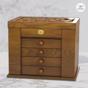 Solid Wood Jewelry Box with Mirror, Lock & Drawers