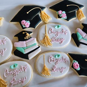 College Graduation Sugar Cookies-High School Grad Cookies-Cookie Favors-Graduation Party Cookies-Aesthetic Graduation Royal Icing Cookies