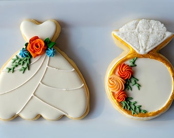 Wedding and Engagement Party Favors, Floral Bridal Rings & Dresses Cookie Sets