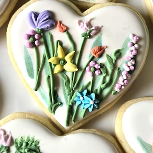 Wildflower Design Sugar Cookies, Heart or Circle Shape, Neutral and Vibrant Colors image 11