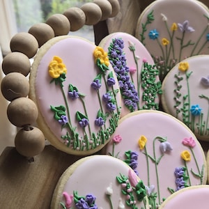 Wildflower Design Sugar Cookies, Heart or Circle Shape, Neutral and Vibrant Colors image 17