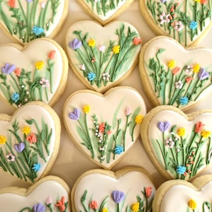 Wildflower Design Sugar Cookies, Heart or Circle Shape, Neutral and Vibrant Colors image 2
