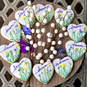 Wildflower Design Sugar Cookies, Heart or Circle Shape, Neutral and Vibrant Colors image 16
