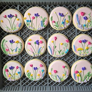 Wildflower Design Sugar Cookies, Heart or Circle Shape, Neutral and Vibrant Colors image 14