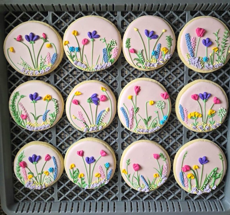 Wildflower Design Sugar Cookies, Heart or Circle Shape, Neutral and Vibrant Colors image 14