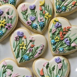 Wildflower Design Sugar Cookies, Heart or Circle Shape, Neutral and Vibrant Colors image 15