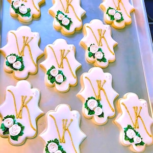 Elegant Custom Monogrammed Wedding Cookies with Sugar Roses, Bridal Shower, Engagement, & Anniversary Celebration Cookies (Dozen)
