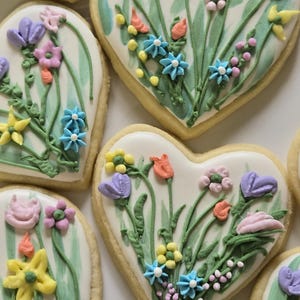 Wildflower Design Sugar Cookies, Heart or Circle Shape, Neutral and Vibrant Colors image 18