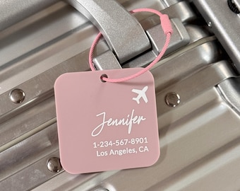 Personalized Acrylic Luggage Tag with White Filled Engraving, Custom Name Tag