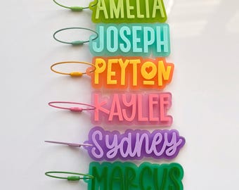 Personalized Frosted Acrylic Name Keychain, Pastel School Bag Tag