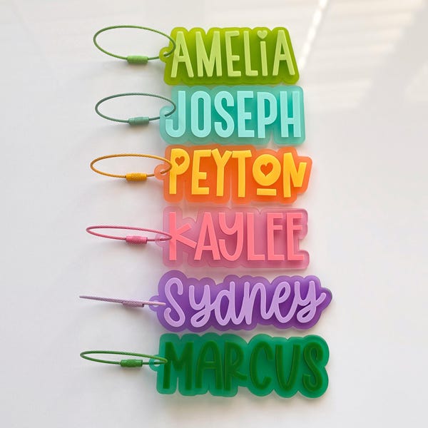 Personalized Frosted Acrylic Name Keychain, Pastel School Bag Tag