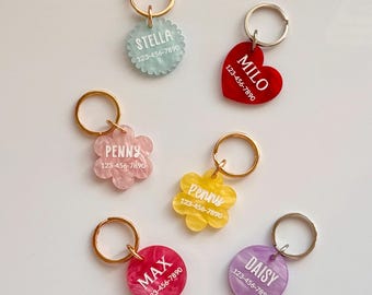 Custom Pet ID Tag, Personalized Dog Name Tag, Engraved Cat Tag, Pearl Acrylic Phone Number Tag