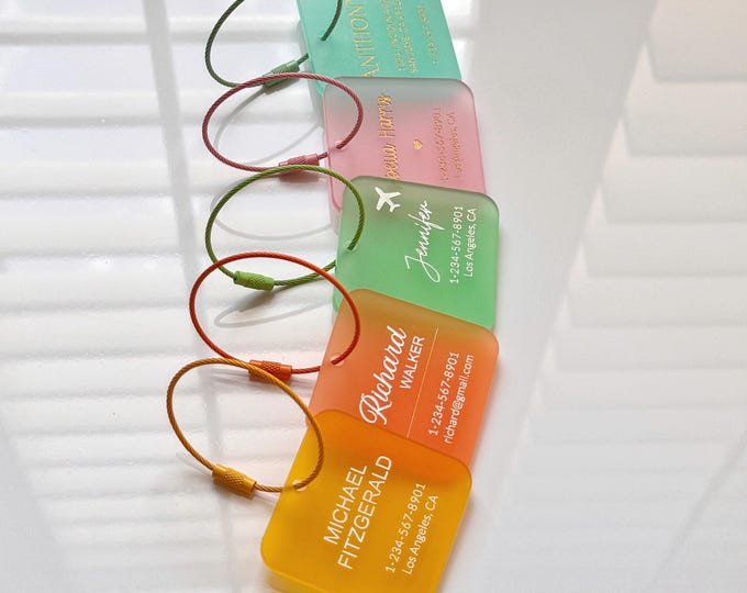 Personalized Frosted Acrylic Luggage Tag, Engraved Name ID for Suitcase or Backpack
