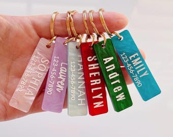 Personalized Acrylic Name Keychain, Custom Engraved Key Ring, Minimal Key Tag Gift