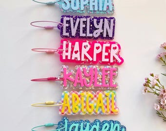 Personalized Acrylic Name Keychain, Custom Bag Tag for Kids Backpack, Lunch Box, School Bag