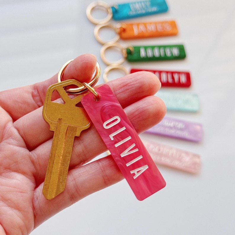 Personalized Acrylic Name Keychain, Custom Engraved Key Ring, Minimal ...