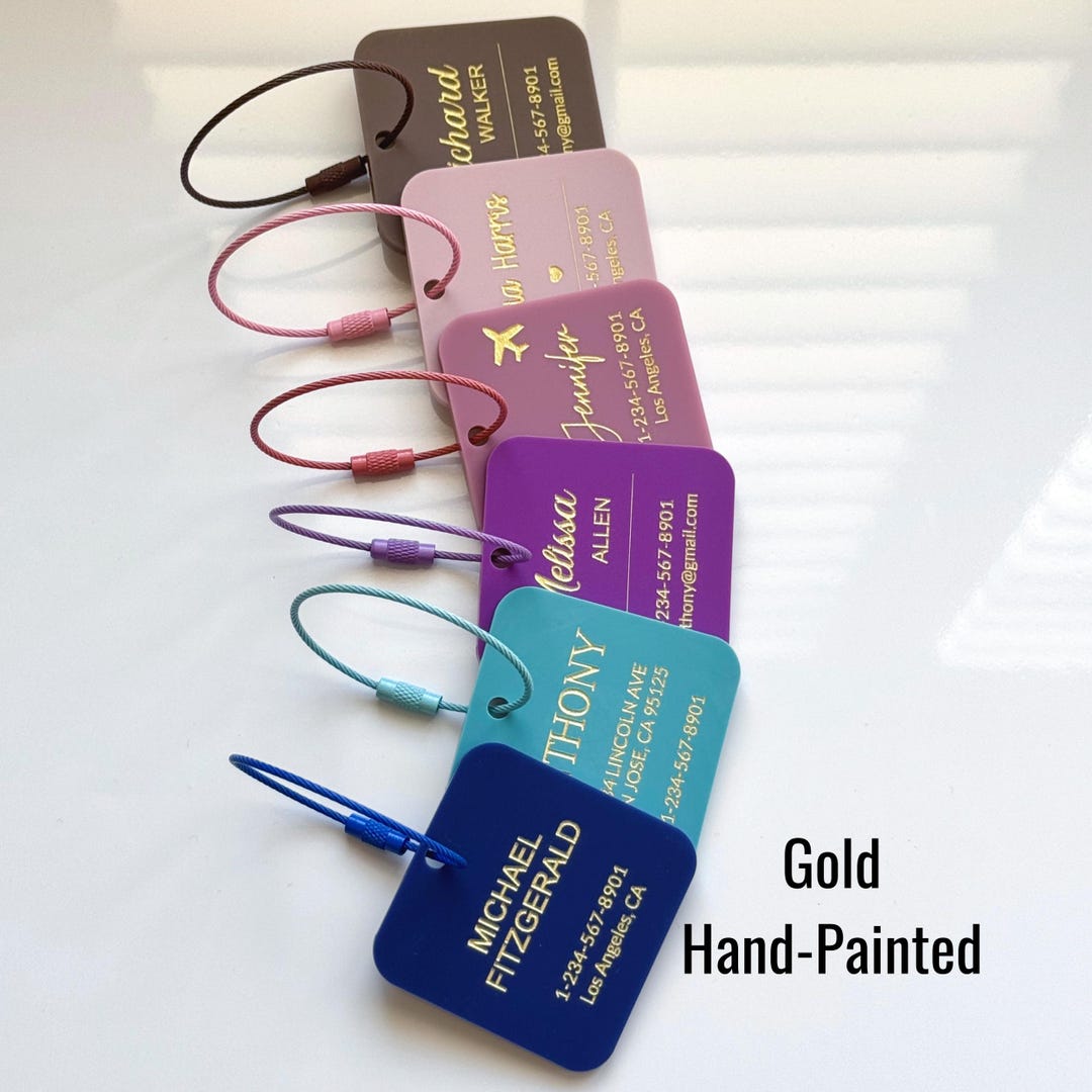Personalized Gold Engraved Luggage Tag - Name ID Tags for Suitcase or ...
